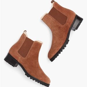Talbots Chelsea Leather Suede Shearling-Lined Brown Ankle Boots size 8